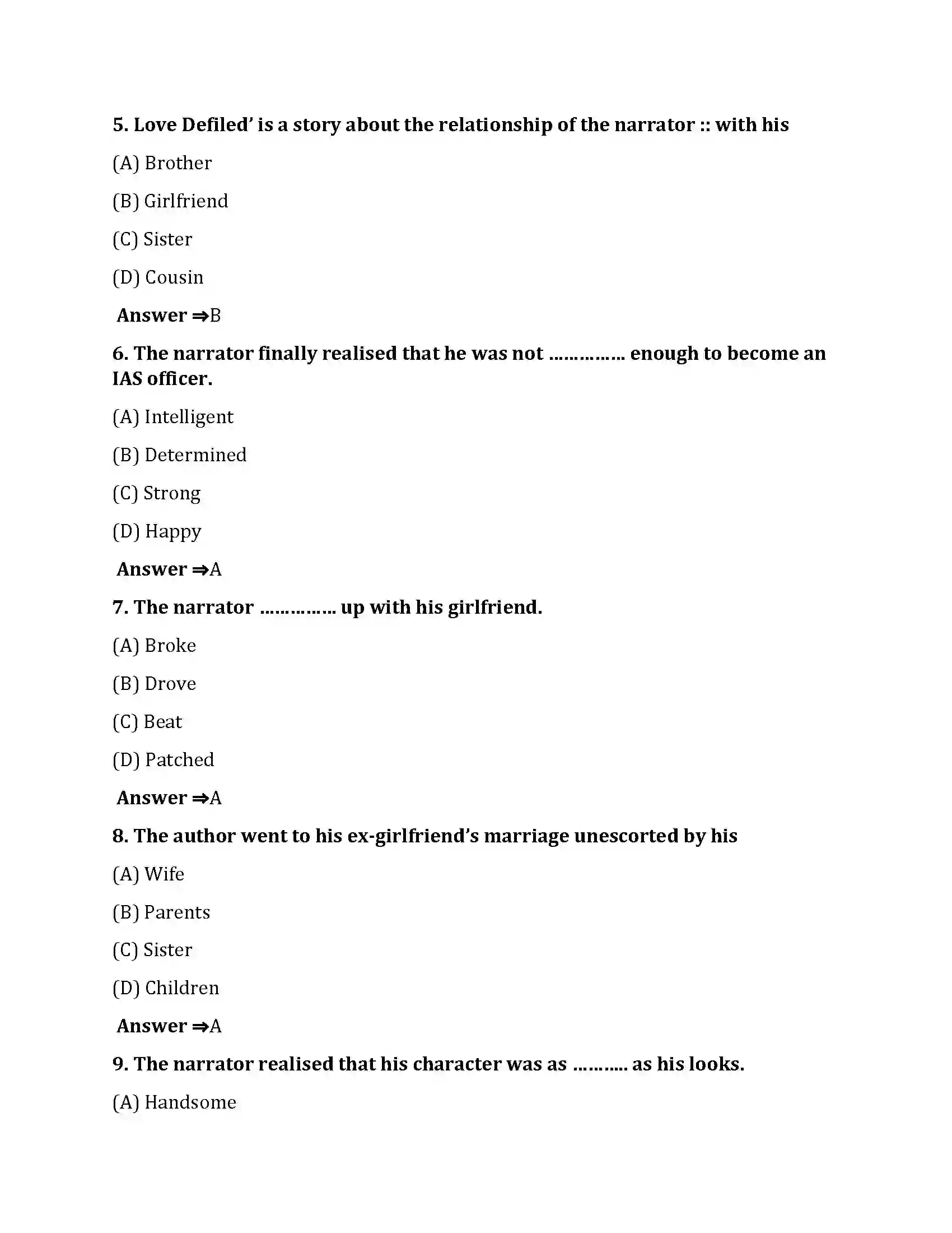 Bihar Board Class 10th Love Defiled Love Defiled  Objective Objective Question 2