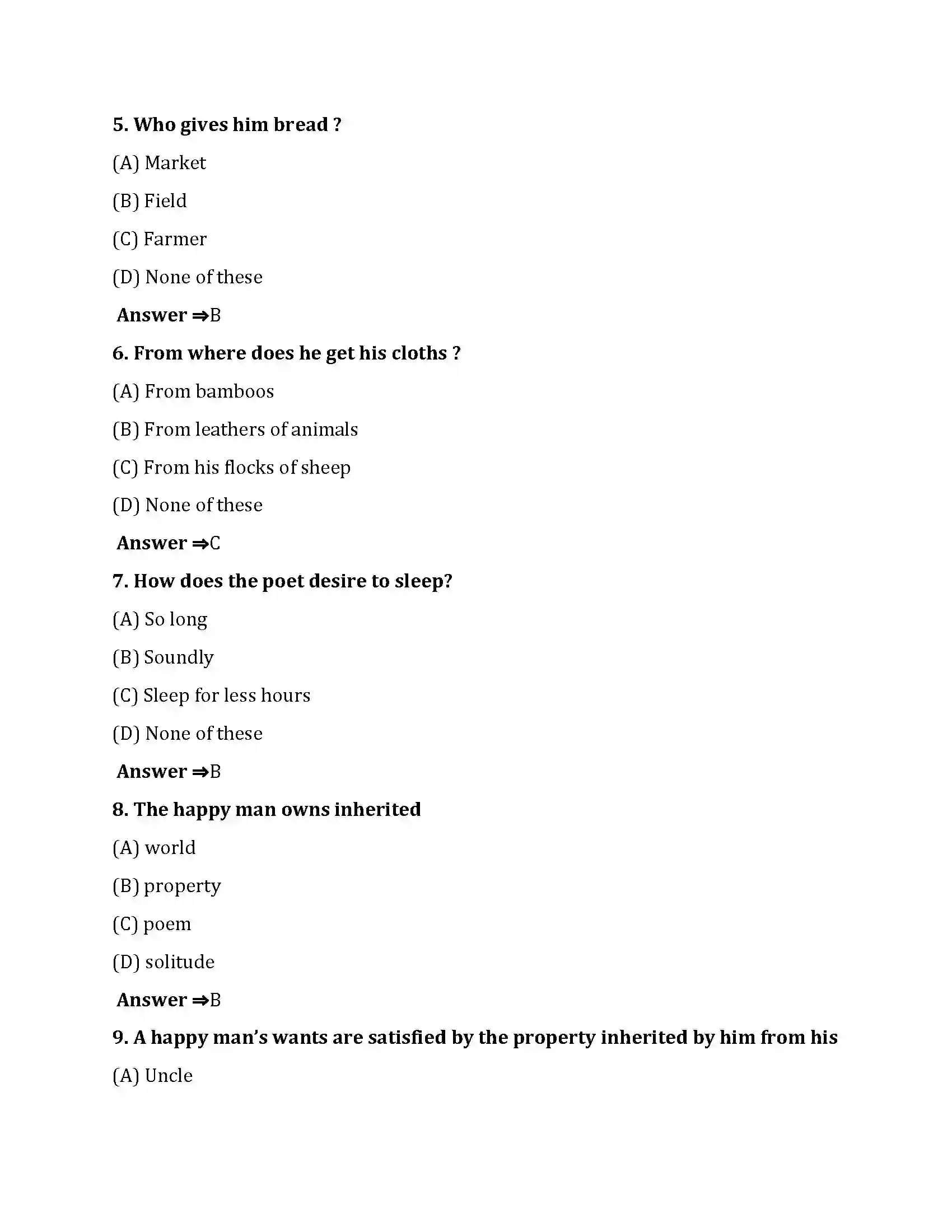 Bihar Board Class 10th Ode On Solitude Ode On Solitude  Objective Objective Question 2
