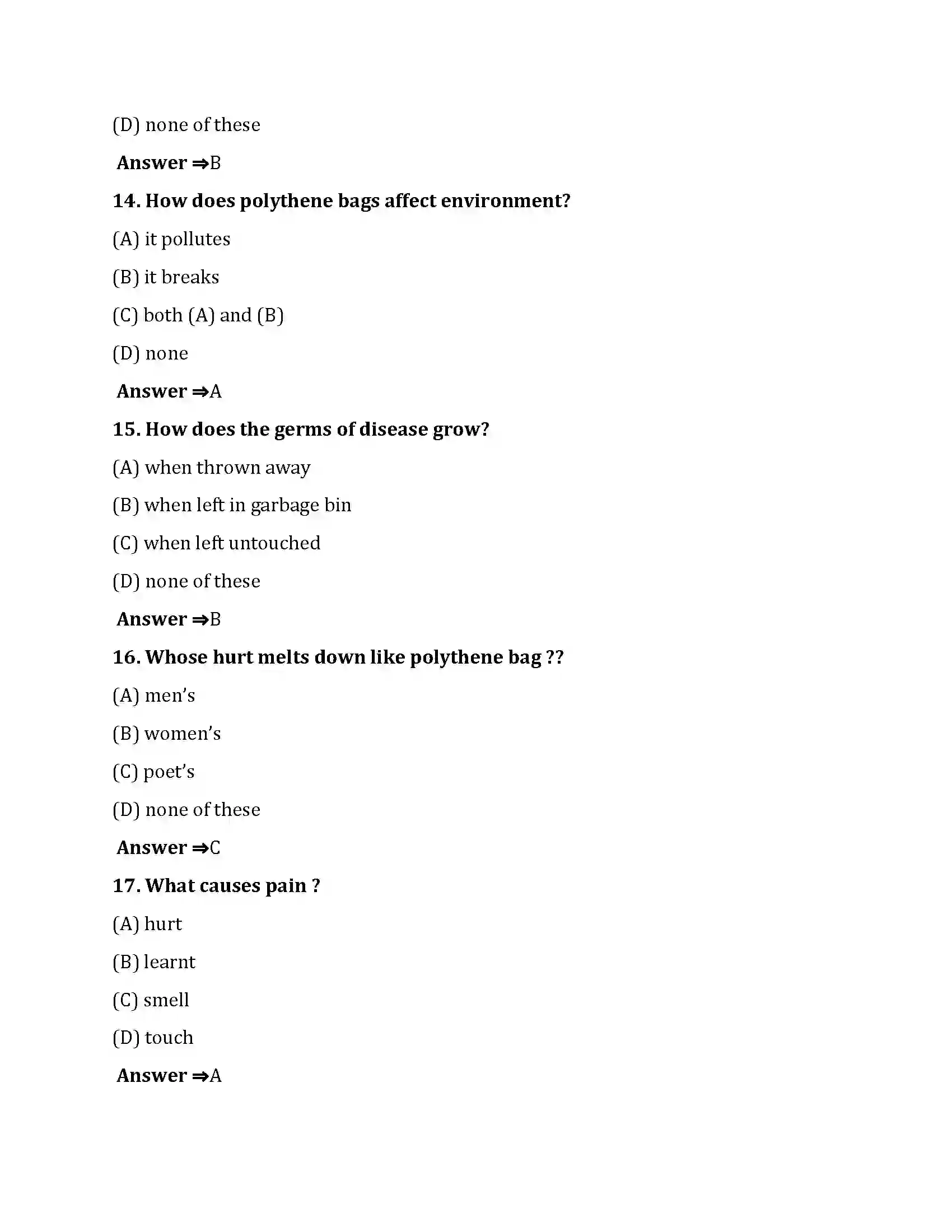 Bihar Board Class 10th Polythene Bag Polythene Bag  Objective Objective Question 4