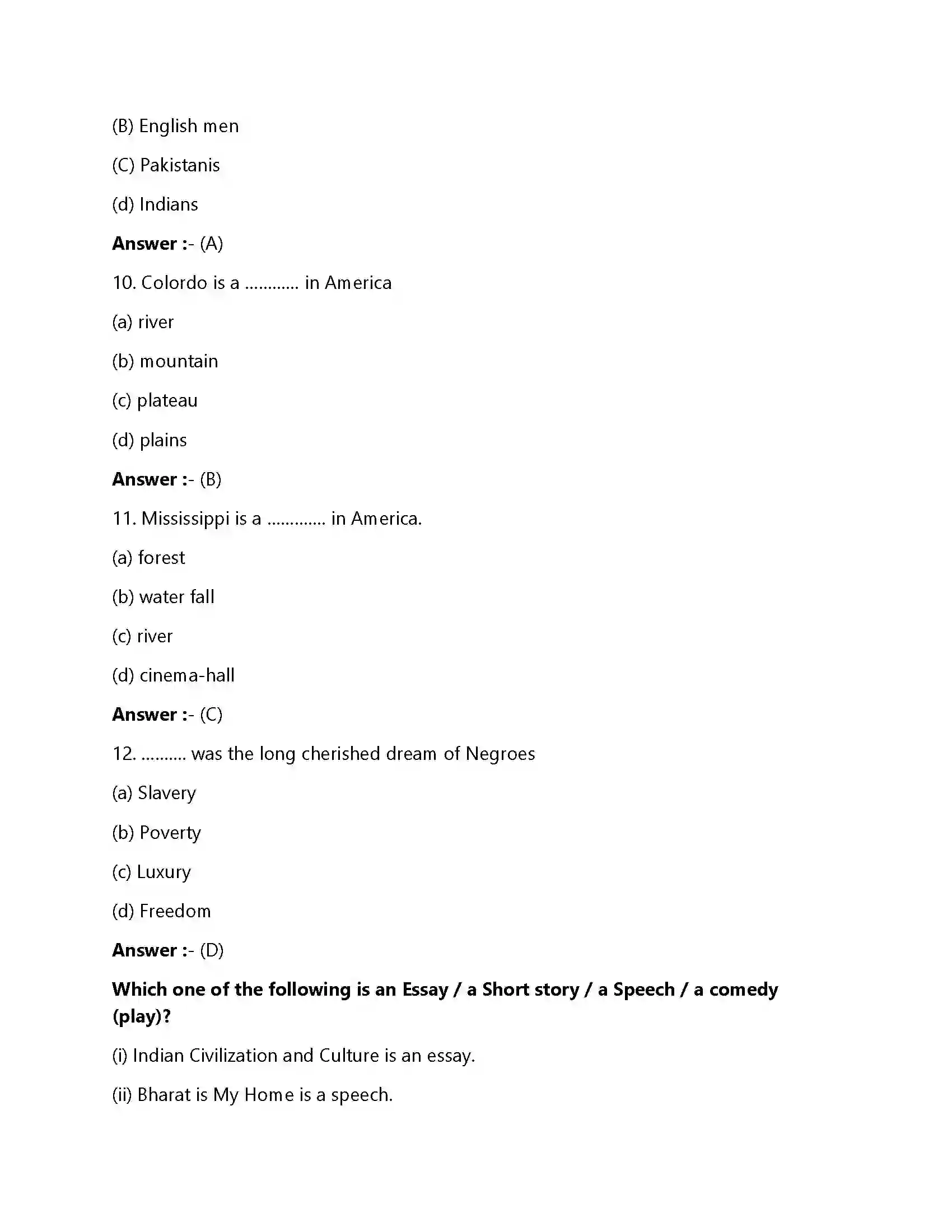 Bihar Board Class 12th I Have a Dream I Have a Dream  Objective Objective Question 3