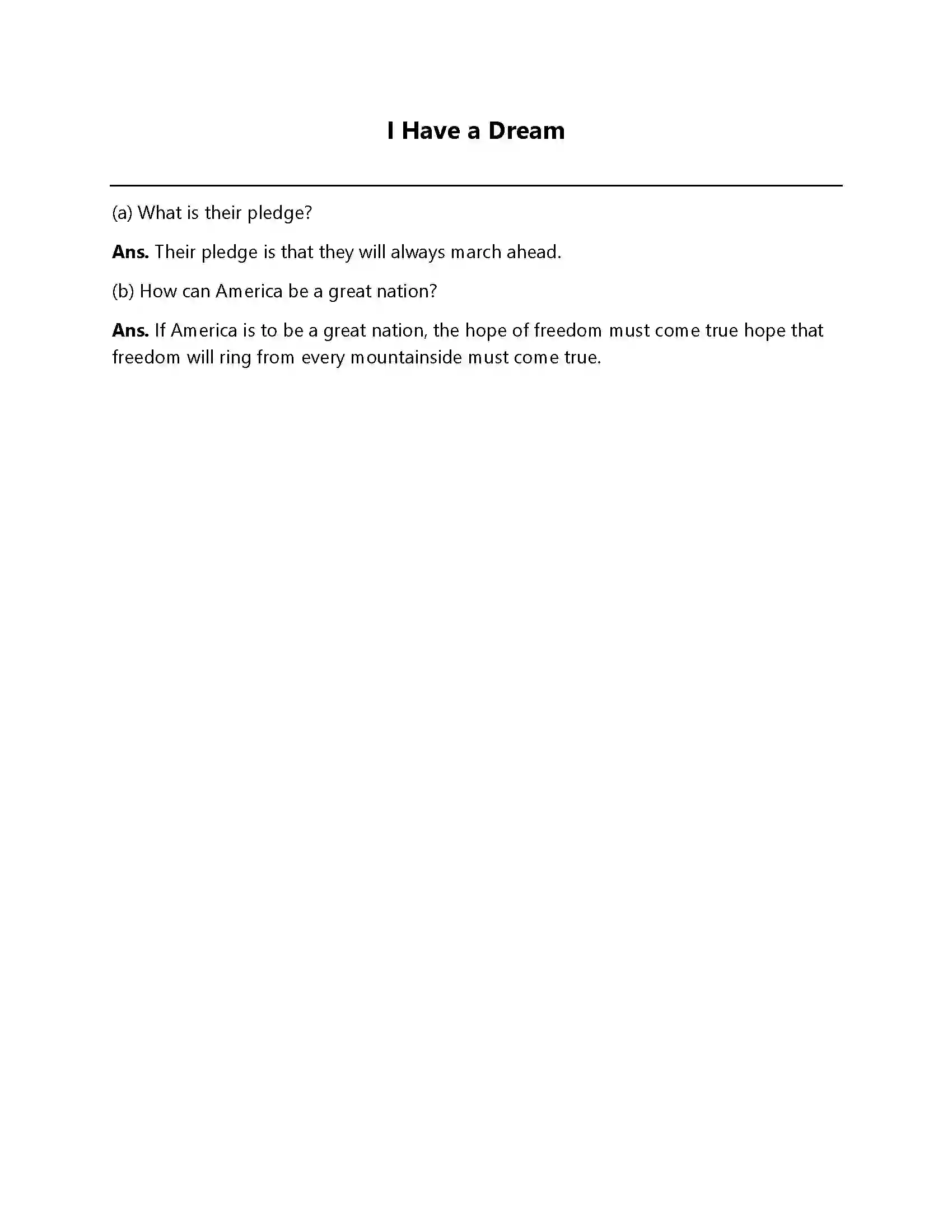 Bihar Board Class 12th I Have a Dream I Have a Dream  Subjective Objective Question 1
