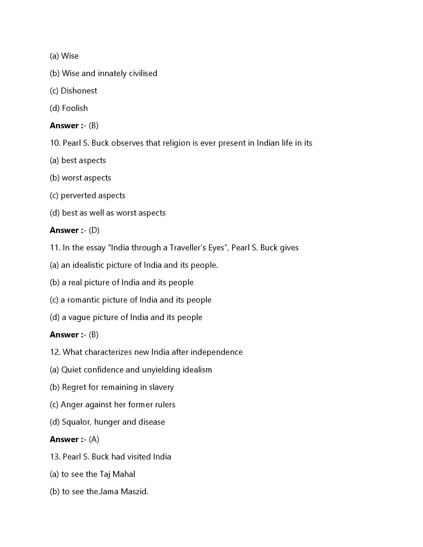 Bihar Board Class 12th India Through a Traveller’s Eyes Indian Through Traveller’s Eye  Objective Objective Question 3