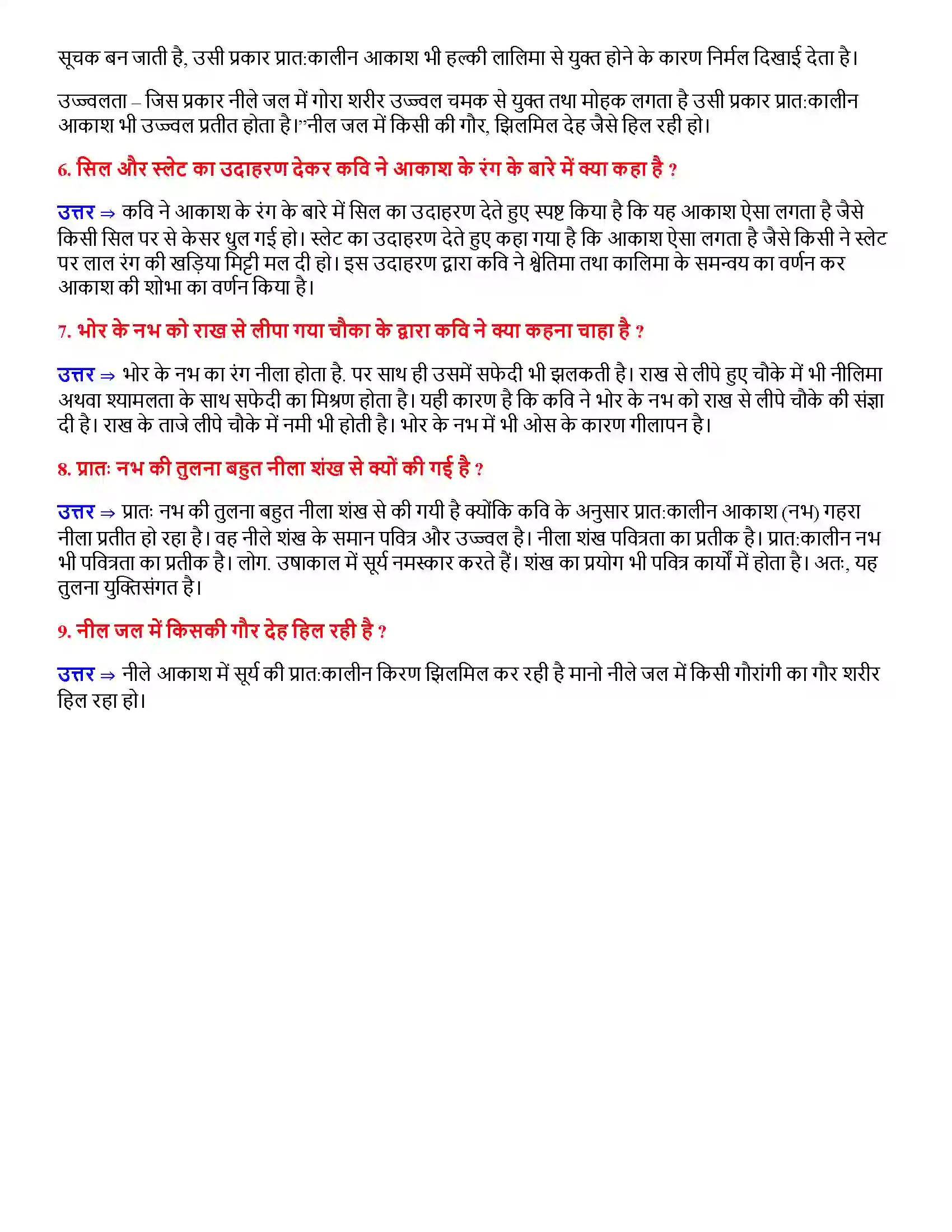 Bihar Board Class 12th उषा उषा  Subjective Objective Question 2
