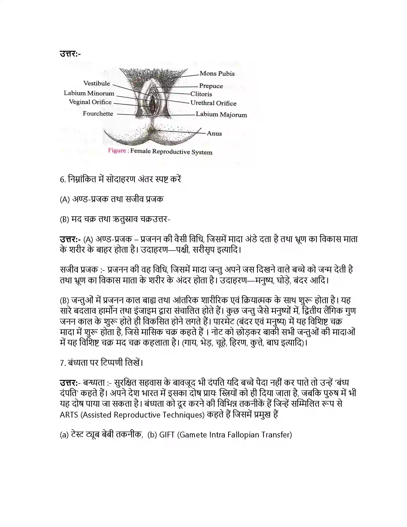 Bihar Board Class 12th मानव जनन मानव जनन  Subjective Objective Question 3