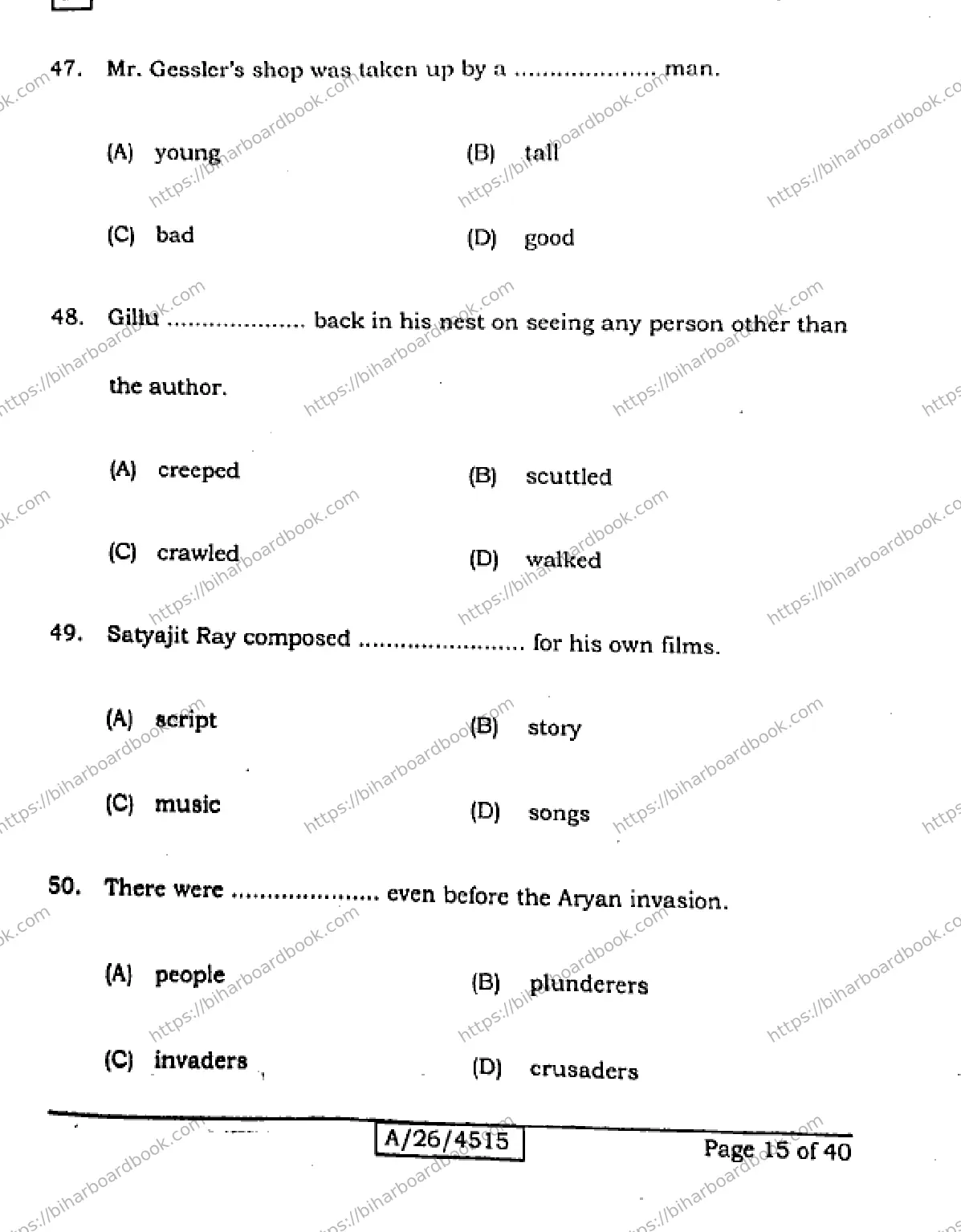 Bihar Board Class 10th 2026 ENGLISH-113-SET-A Previous Year Paper 15