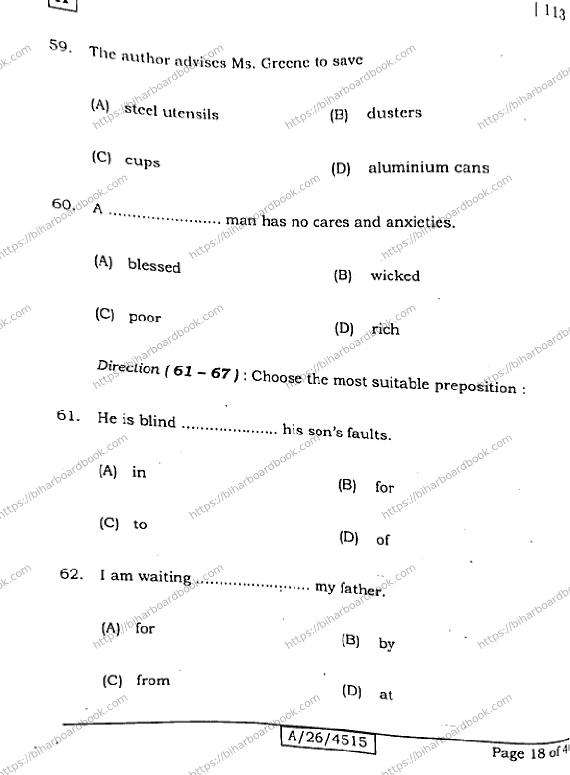 Bihar Board Class 10th 2026 ENGLISH-113-SET-A Previous Year Paper 18