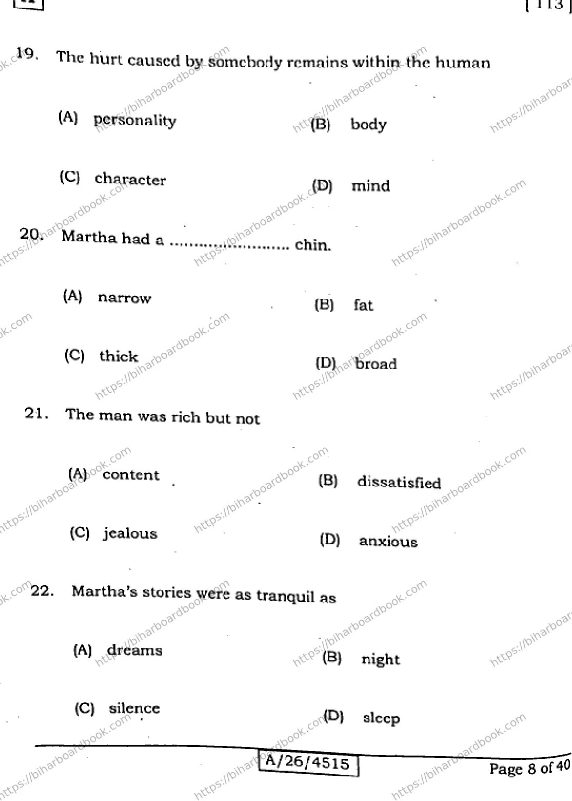 Bihar Board Class 10th 2026 ENGLISH-113-SET-A Previous Year Paper 8