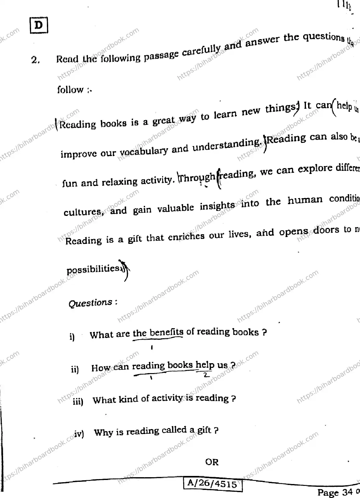 Bihar Board Class 10th 2026 ENGLISH-113-SET-D Previous Year Paper 34