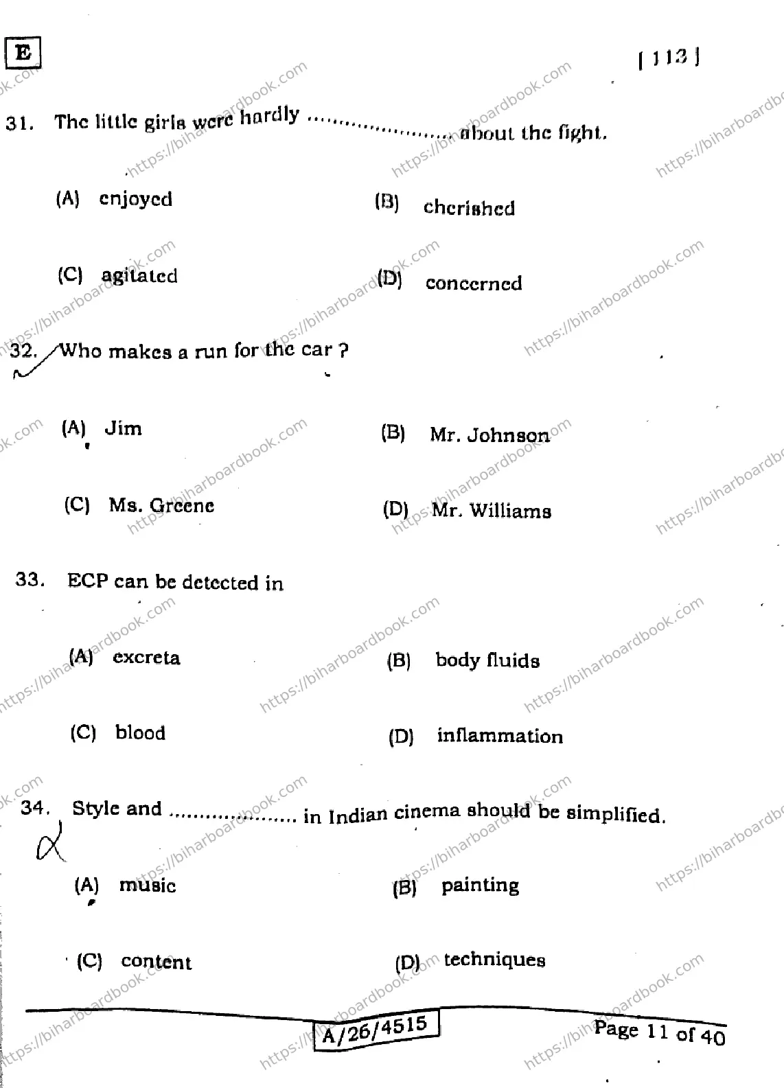 Bihar Board Class 10th 2026 ENGLISH-113-SET-E Previous Year Paper 10