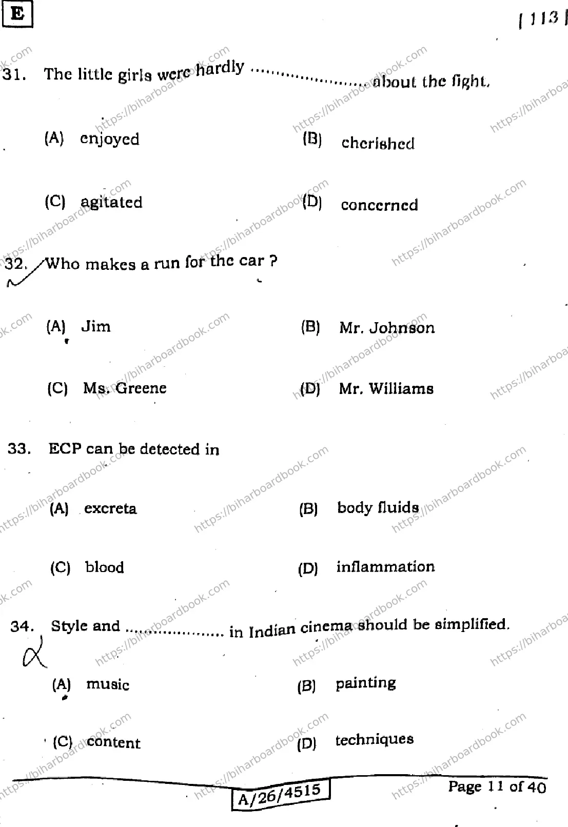 Bihar Board Class 10th 2026 ENGLISH-113-SET-E Previous Year Paper 11