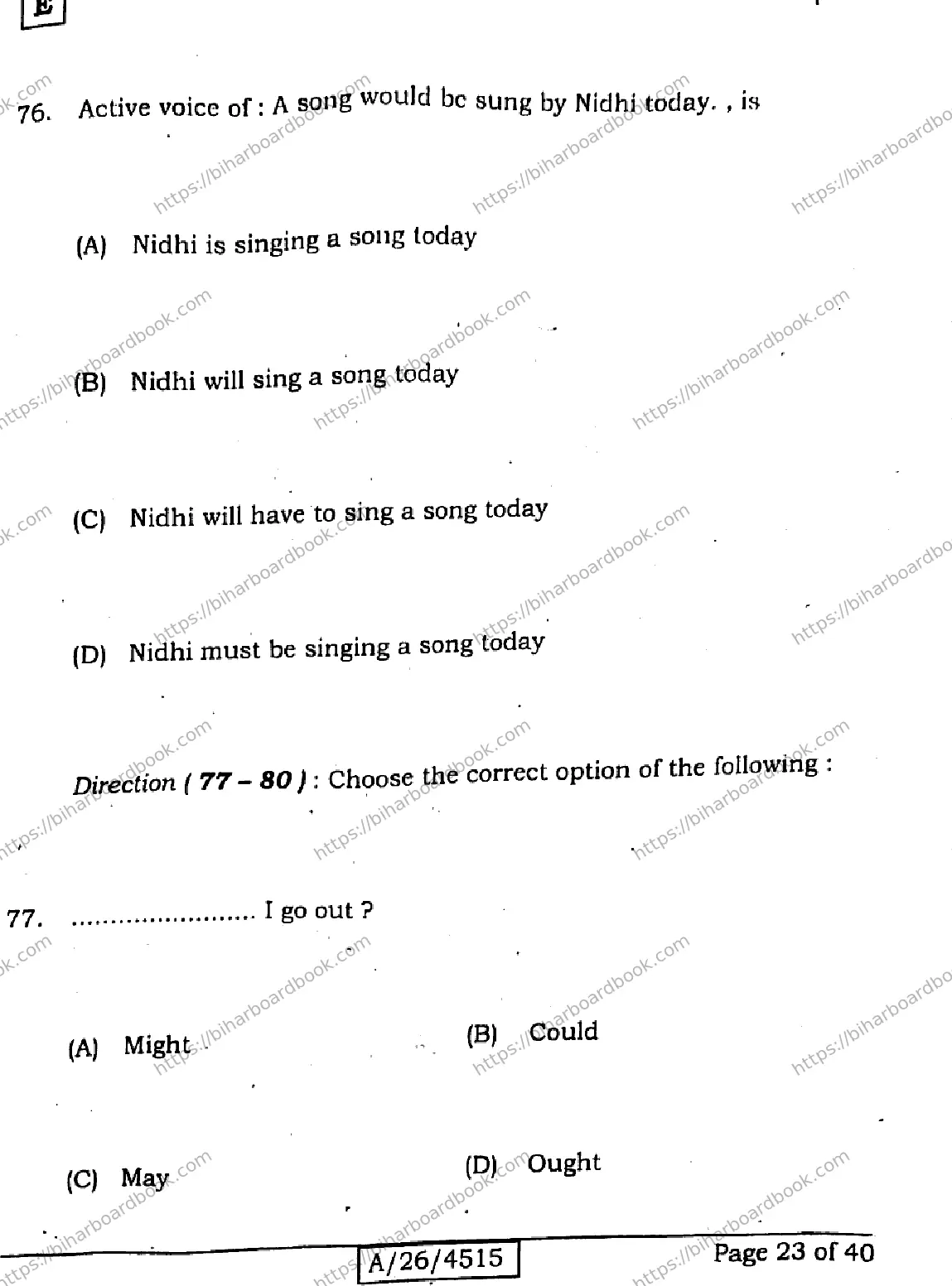 Bihar Board Class 10th 2026 ENGLISH-113-SET-E Previous Year Paper 23