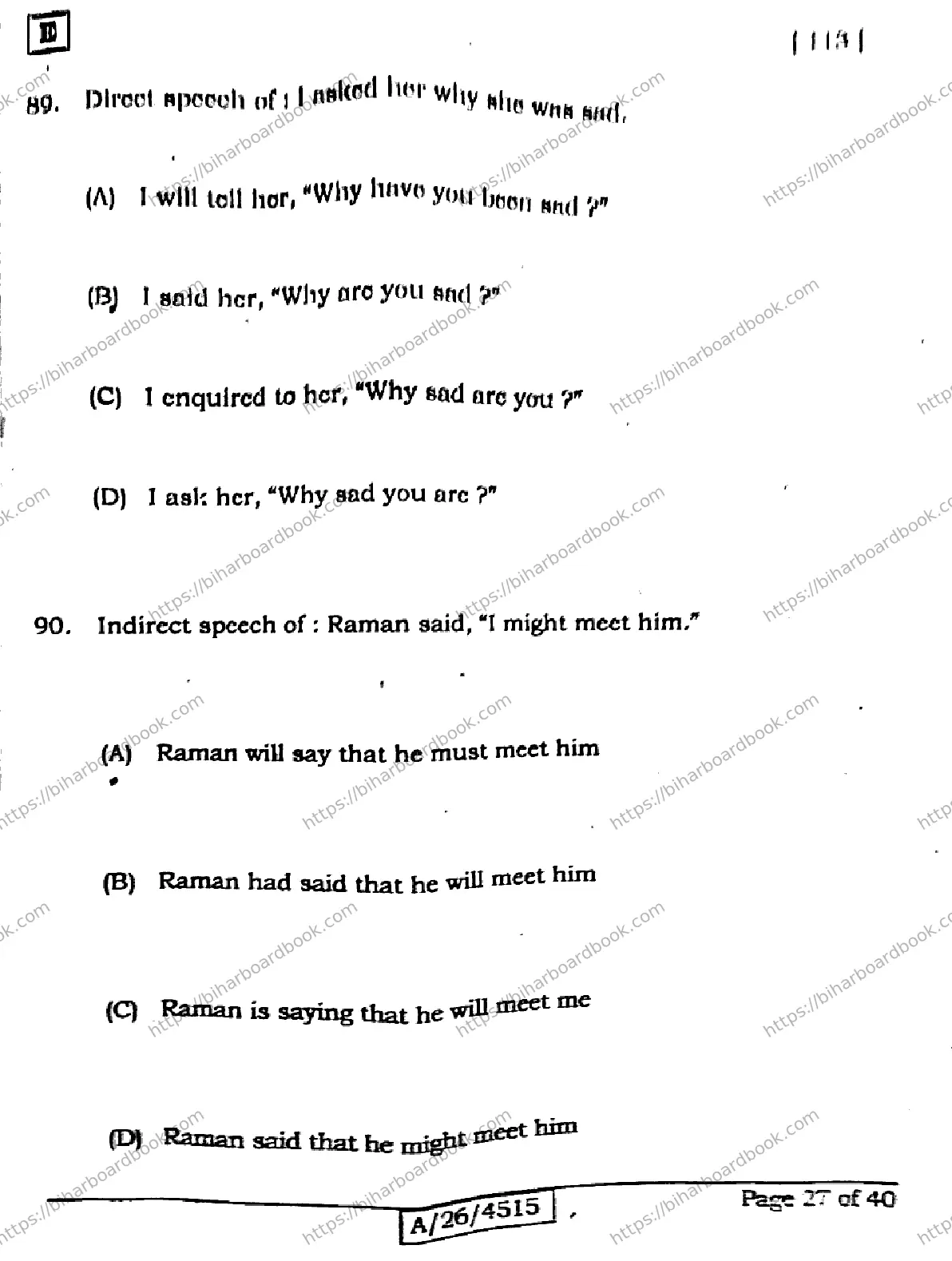 Bihar Board Class 10th 2026 ENGLISH-113-SET-E Previous Year Paper 27
