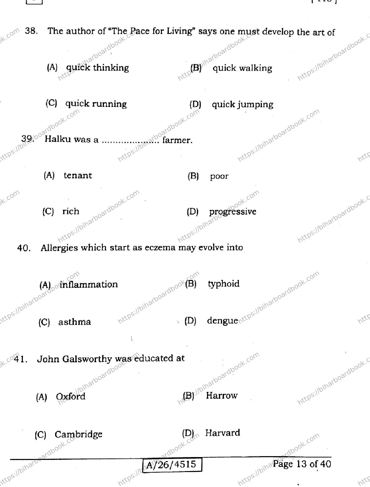 Bihar Board Class 10th 2026 ENGLISH-113-SET-J Previous Year Paper 13