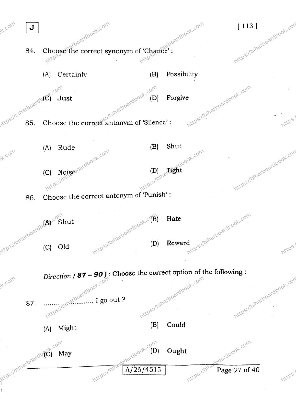 Bihar Board Class 10th 2026 ENGLISH-113-SET-J Previous Year Paper 27