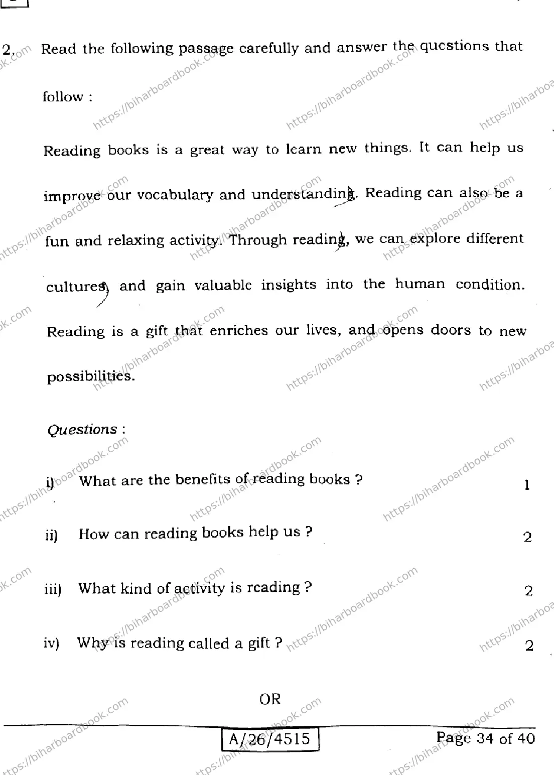 Bihar Board Class 10th 2026 ENGLISH-113-SET-J Previous Year Paper 34