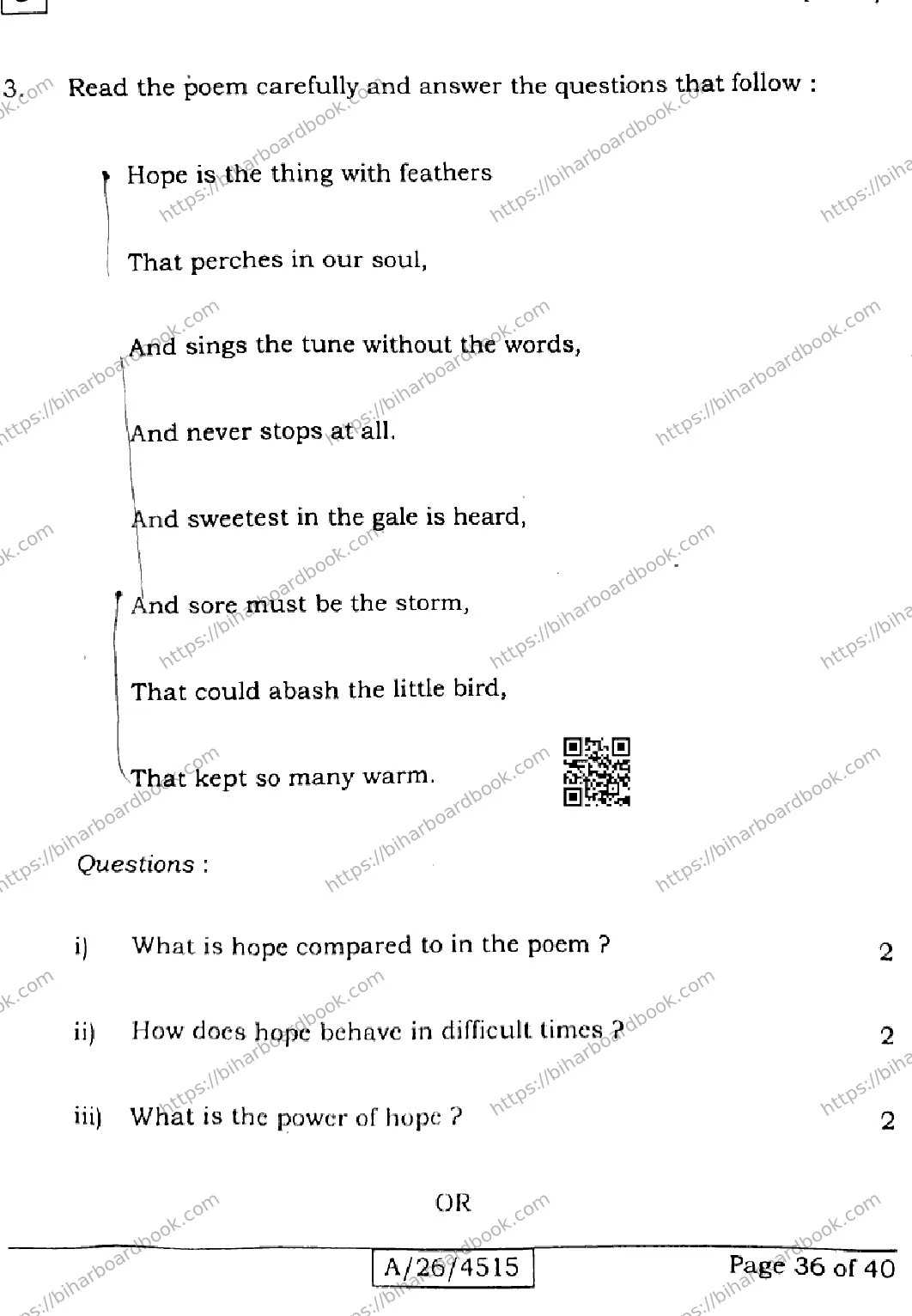 Bihar Board Class 10th 2026 ENGLISH-113-SET-J Previous Year Paper 36