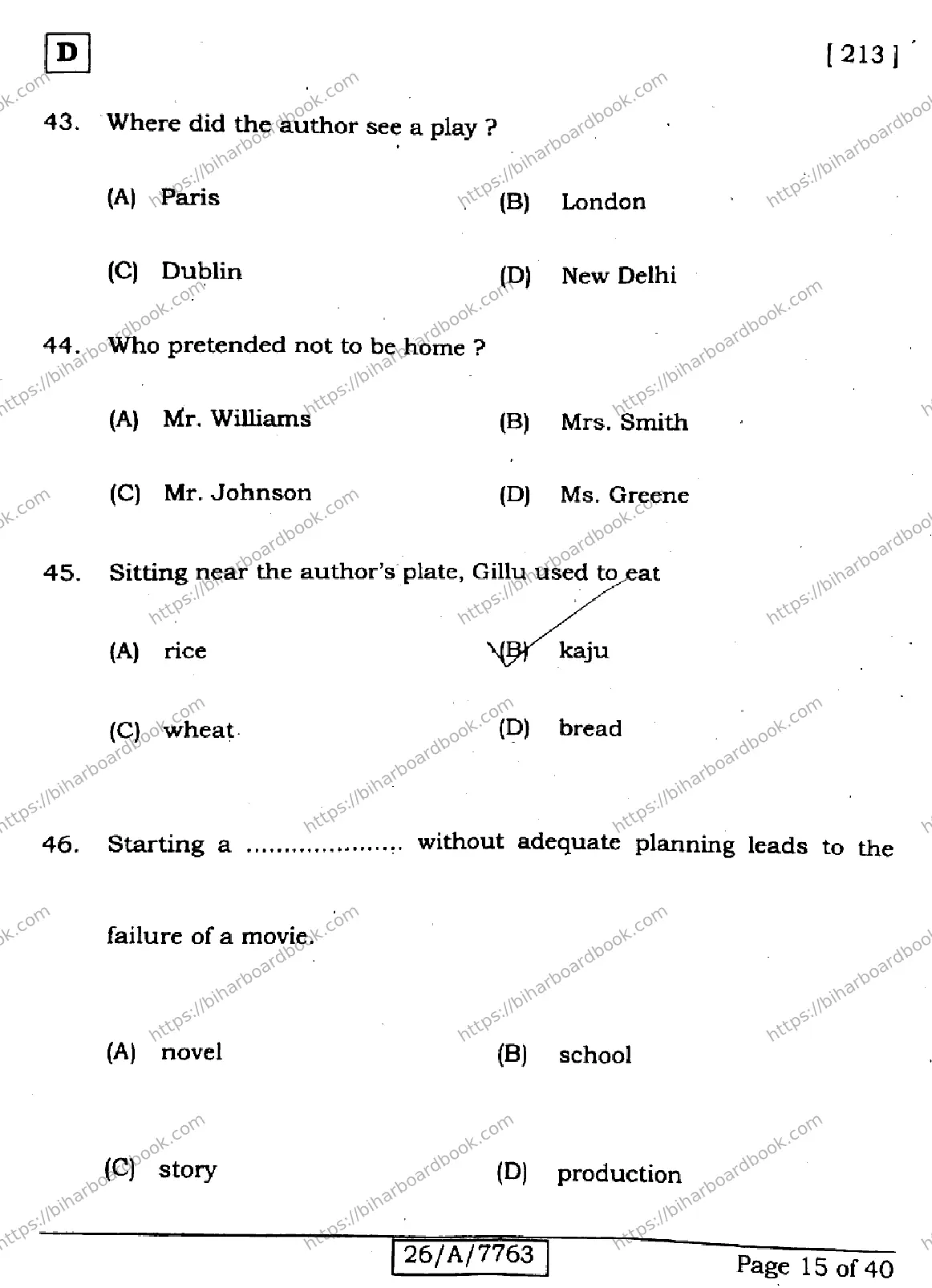 Bihar Board Class 10th 2026 ENGLISH-213-SET-D Previous Year Paper 15