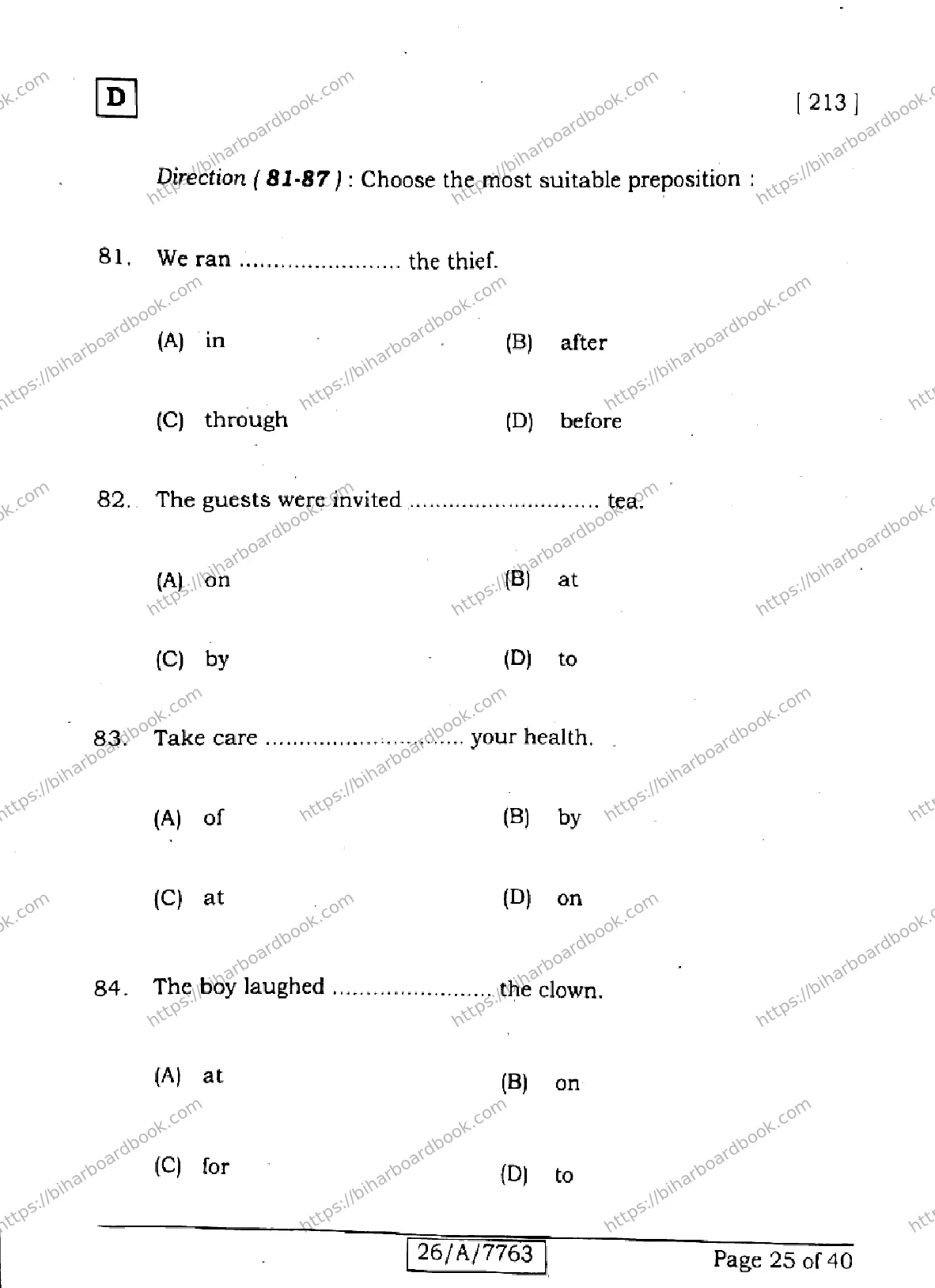 Bihar Board Class 10th 2026 ENGLISH-213-SET-D Previous Year Paper 25