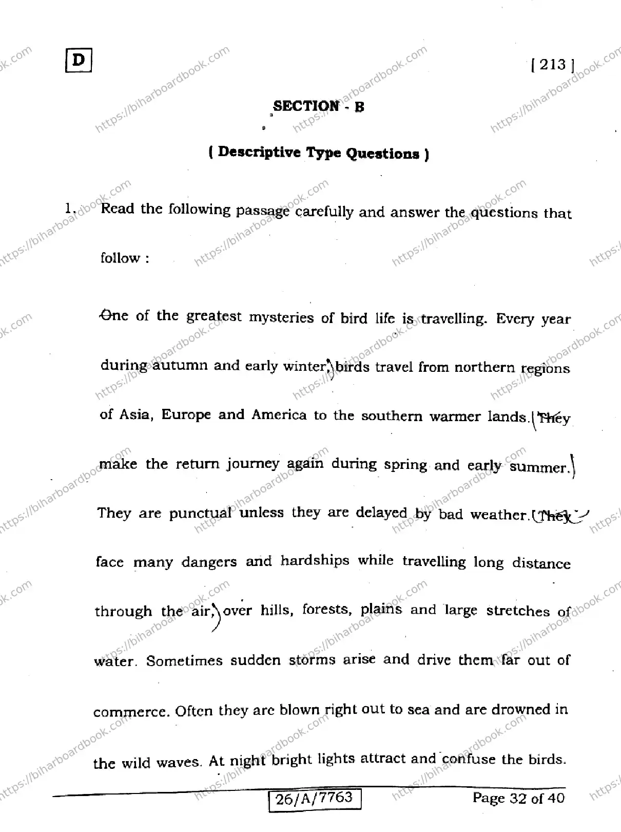 Bihar Board Class 10th 2026 ENGLISH-213-SET-D Previous Year Paper 32
