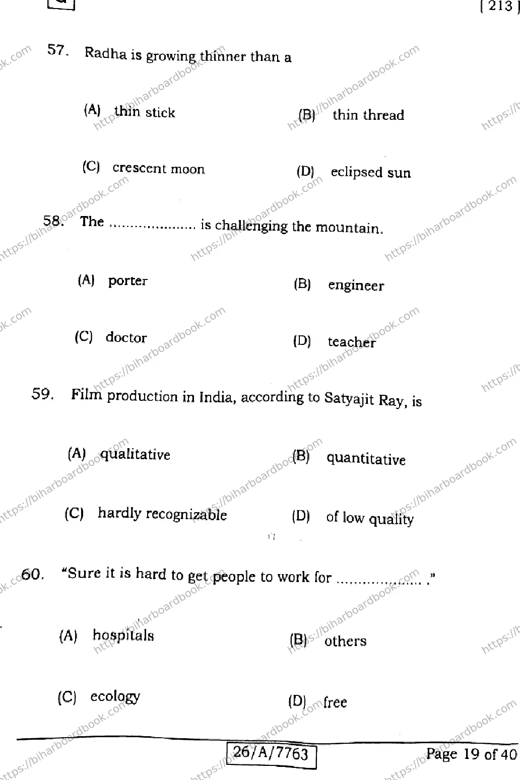 Bihar Board Class 10th 2026 ENGLISH-213-SET-G Previous Year Paper 19