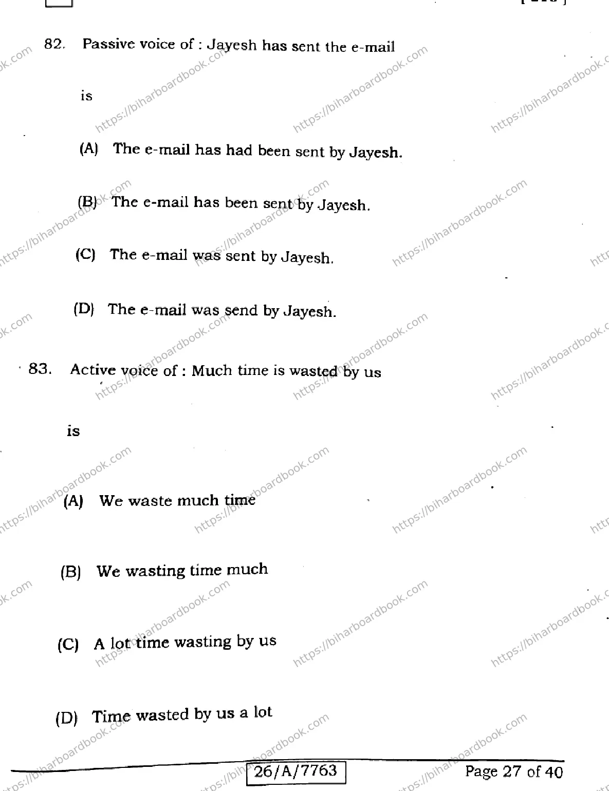 Bihar Board Class 10th 2026 ENGLISH-213-SET-G Previous Year Paper 27