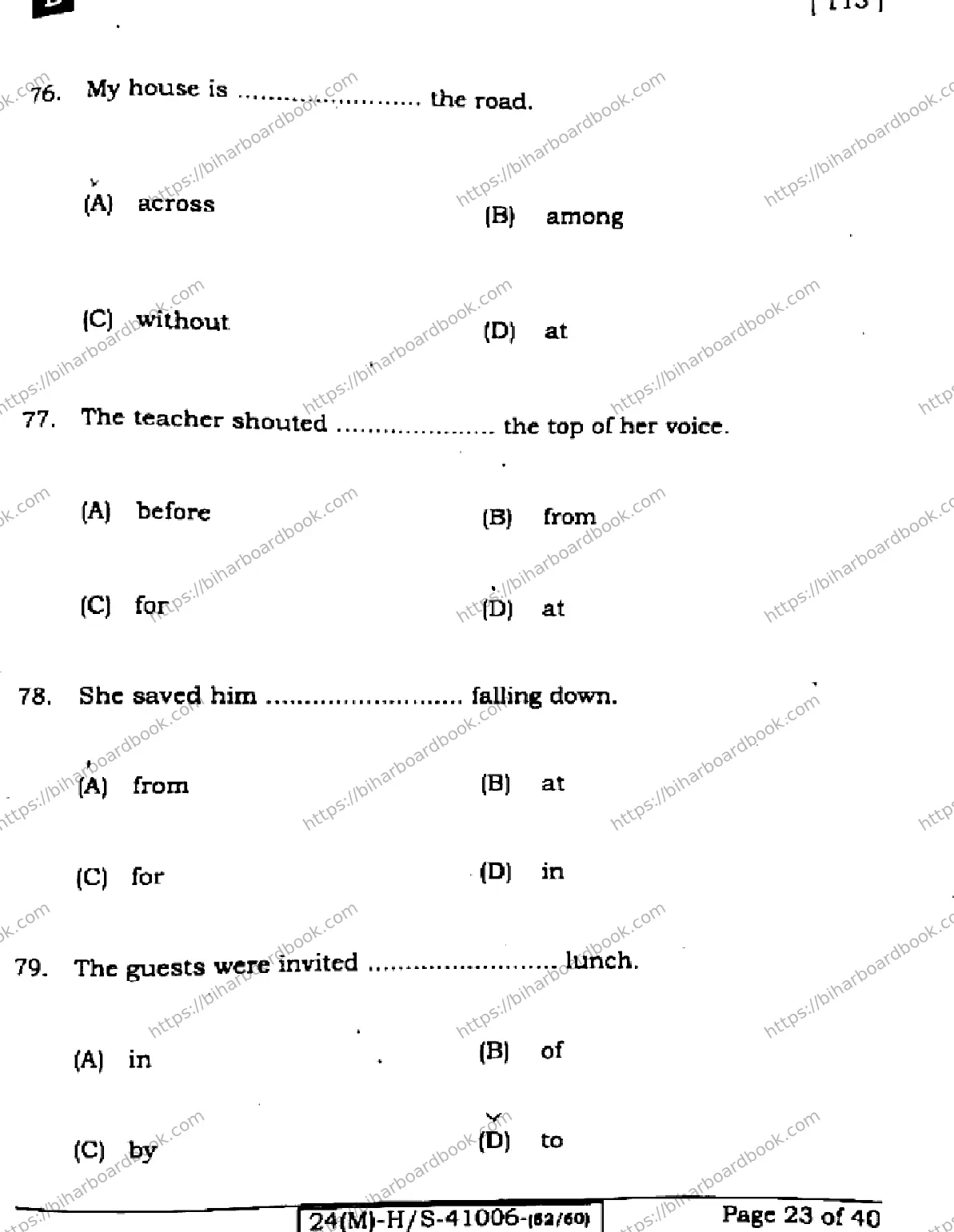 Bihar Board Class 10th 2024 English  113  (SetB)  2024 Previous Year Paper 23