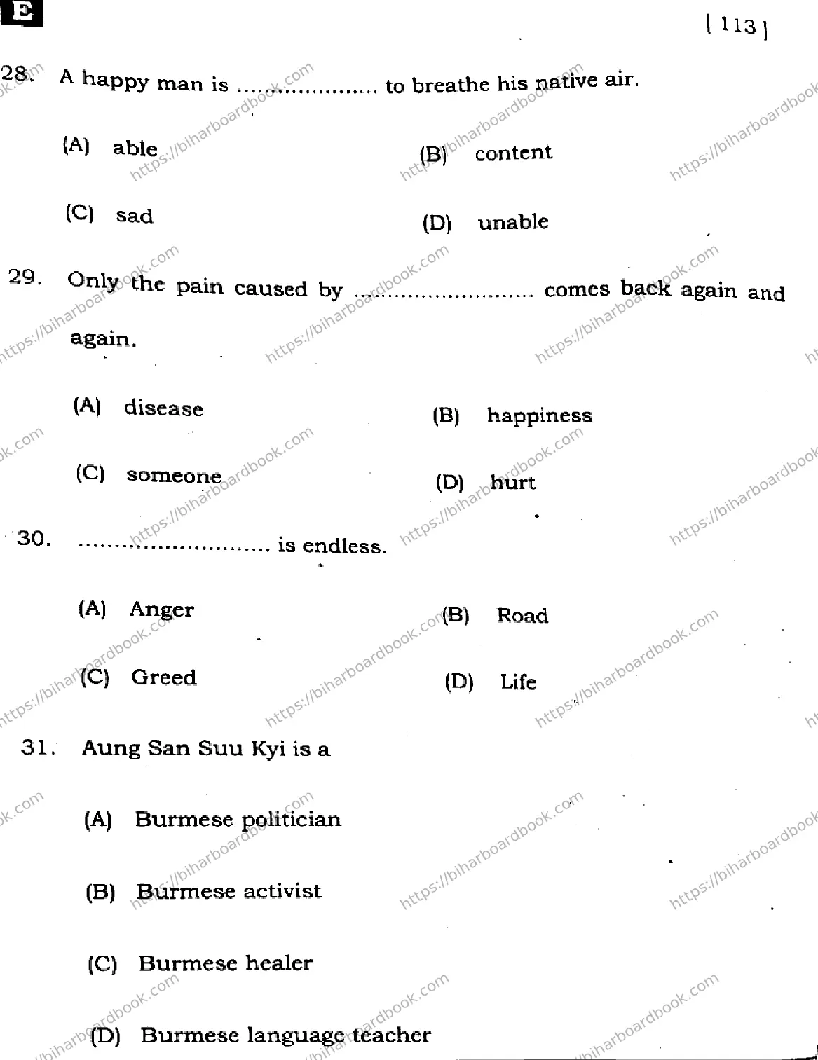 Bihar Board Class 10th 2025 English  113  SetE  2025 Previous Year Paper 10