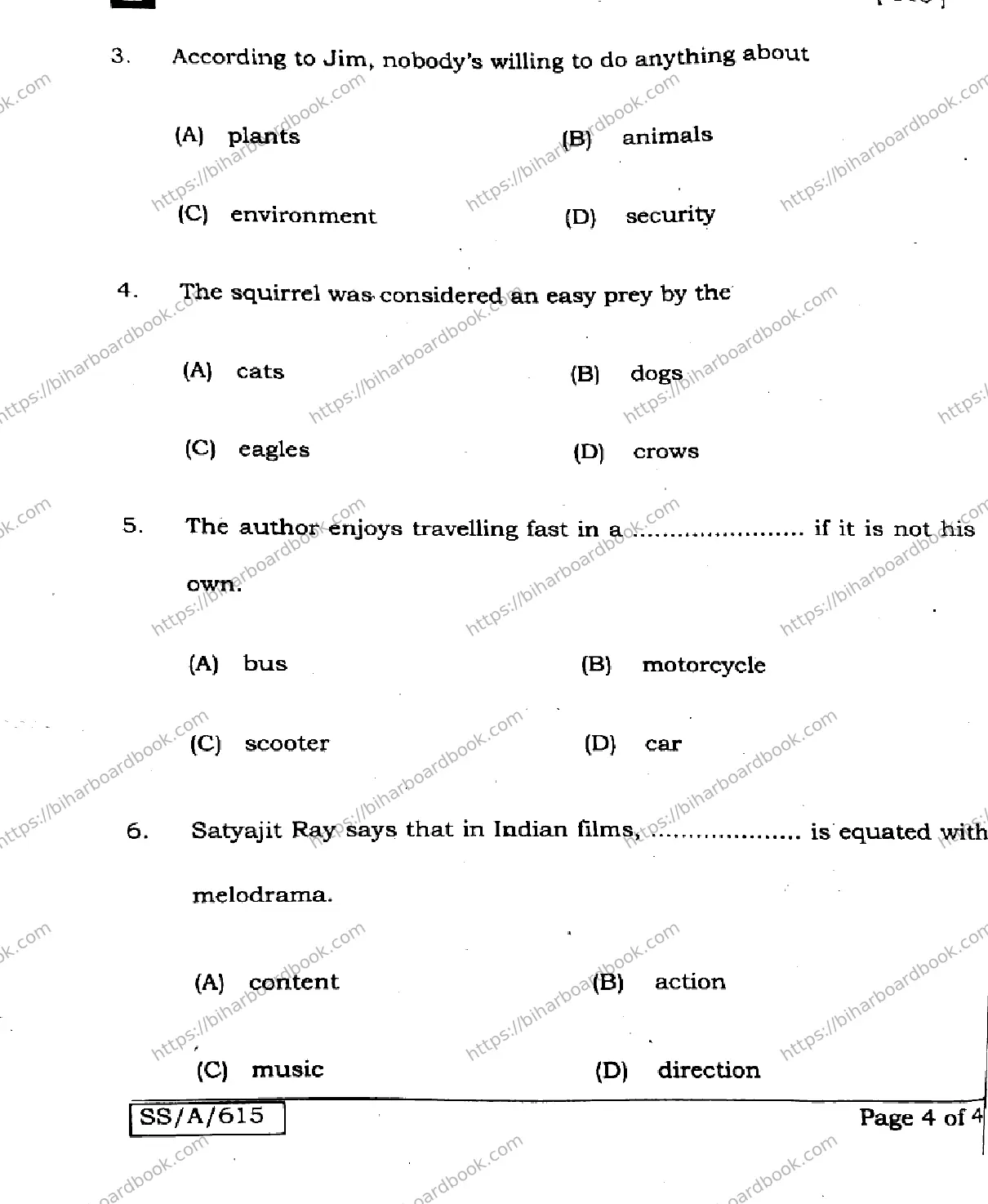 Bihar Board Class 10th 2025 English  113  SetE  2025 Previous Year Paper 4