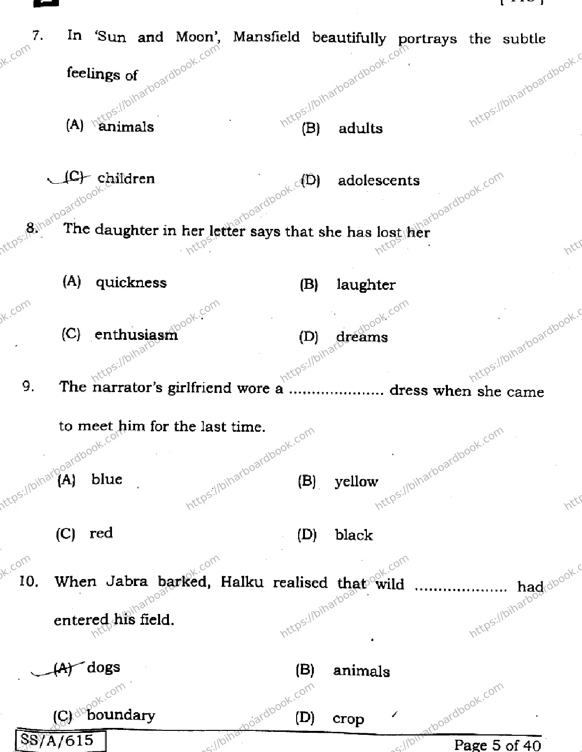 Bihar Board Class 10th 2025 English  113  SetE  2025 Previous Year Paper 5