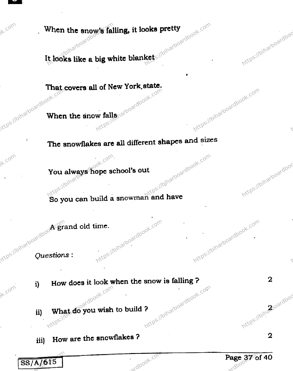 Bihar Board Class 10th 2025 English  113  SetJ  2025 Previous Year Paper 37