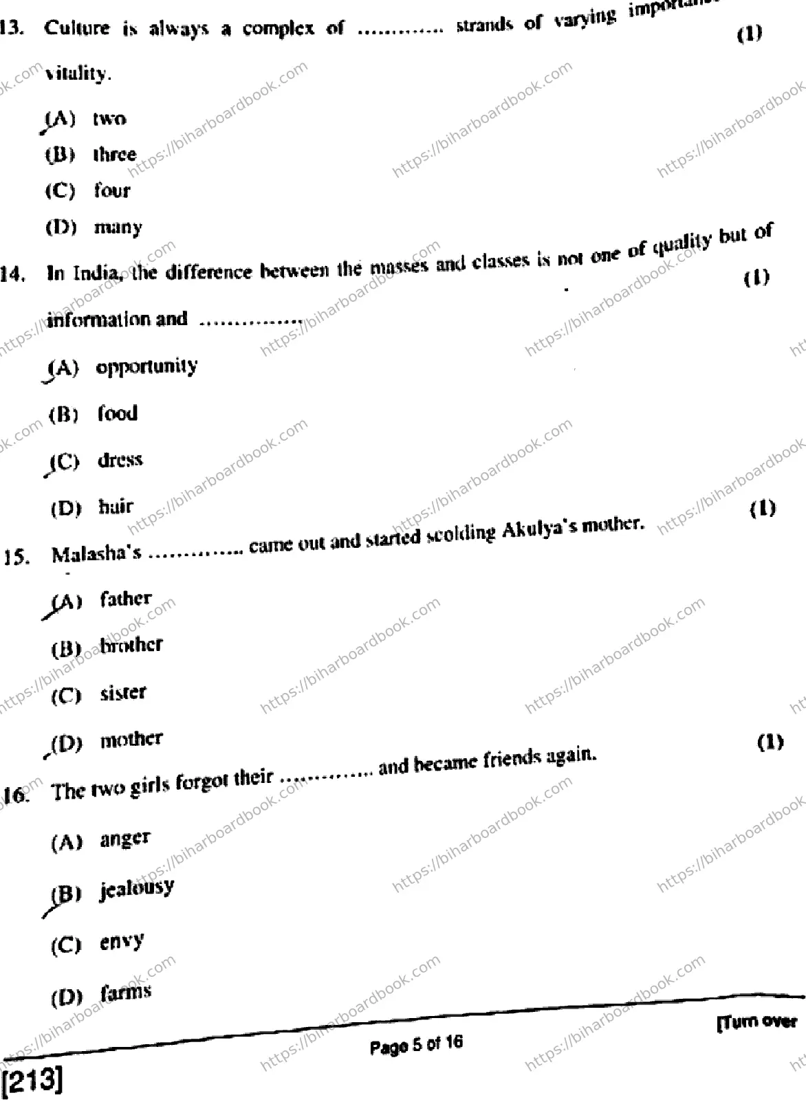Bihar Board Class 10th 2018 English  213  2018 Previous Year Paper 5