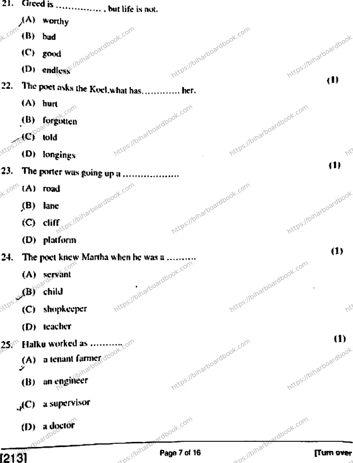 Bihar Board Class 10th 2018 English  213  2018 Previous Year Paper 7
