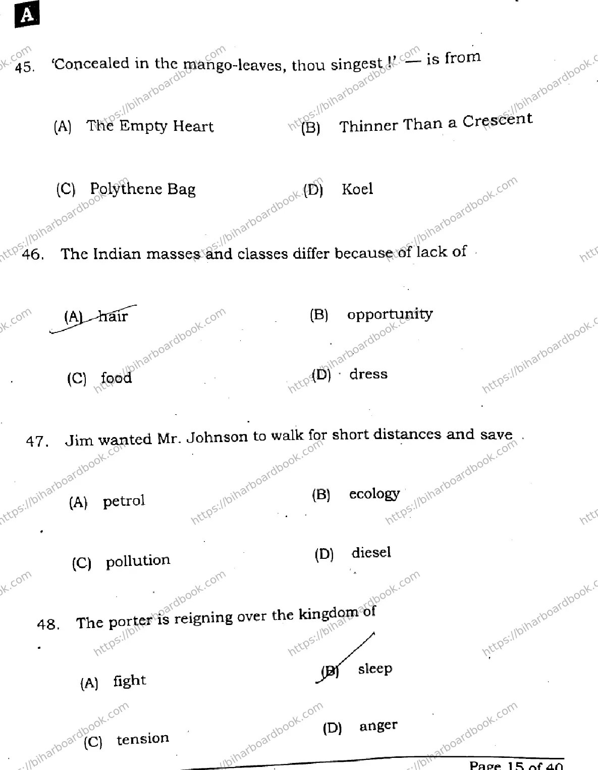 Bihar Board Class 10th 2025 English  213  SetA  2025 Previous Year Paper 14