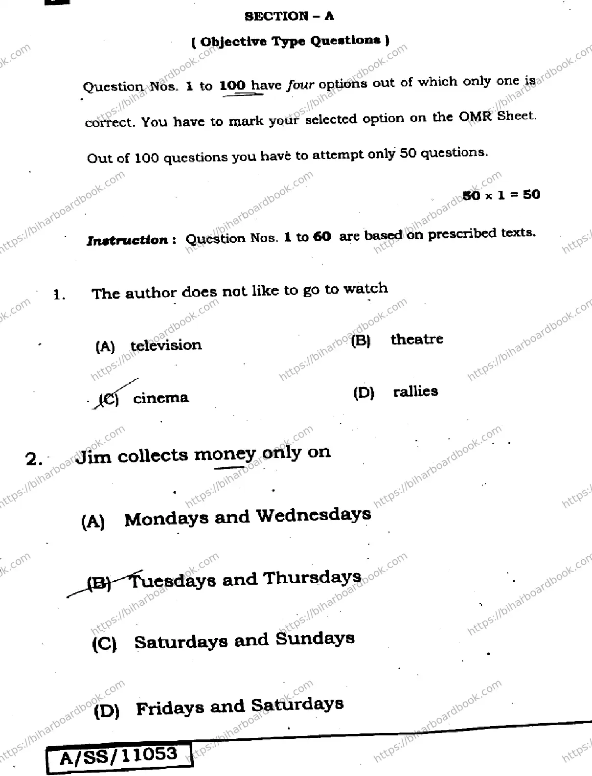 Bihar Board Class 10th 2025 English  213  SetA  2025 Previous Year Paper 2