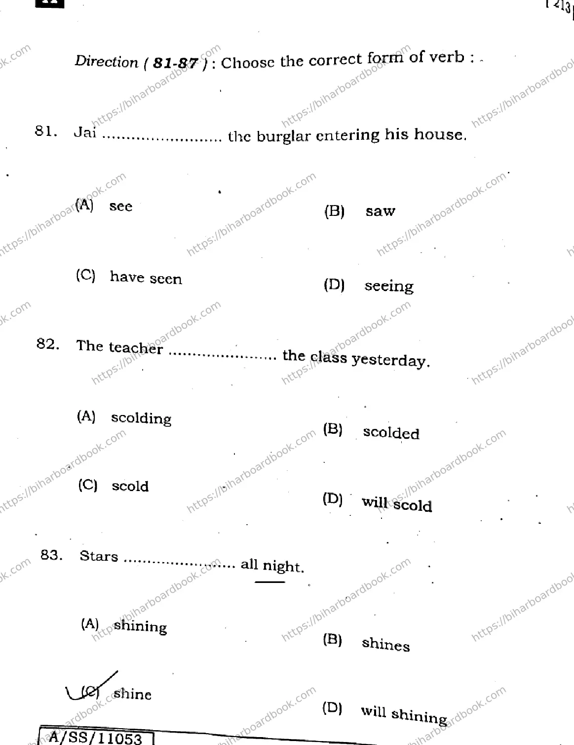 Bihar Board Class 10th 2025 English  213  SetA  2025 Previous Year Paper 25