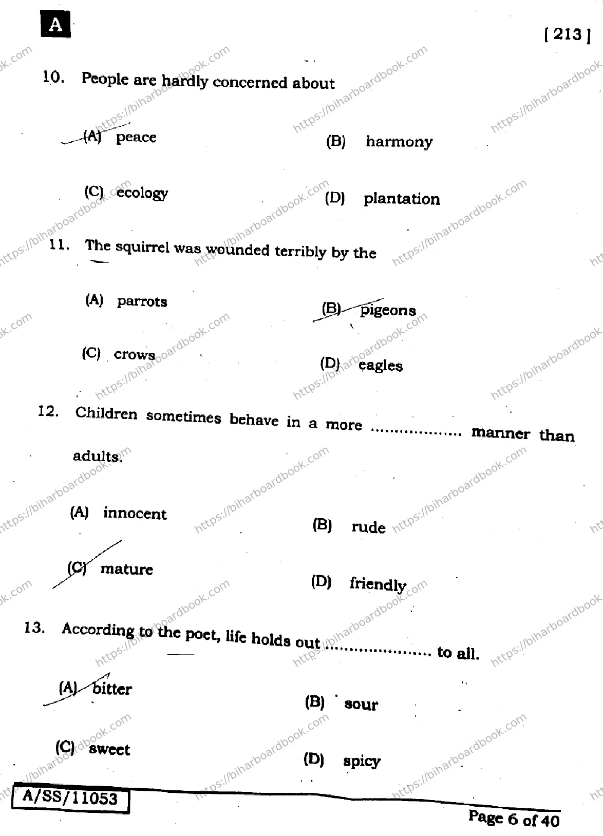 Bihar Board Class 10th 2025 English  213  SetA  2025 Previous Year Paper 5