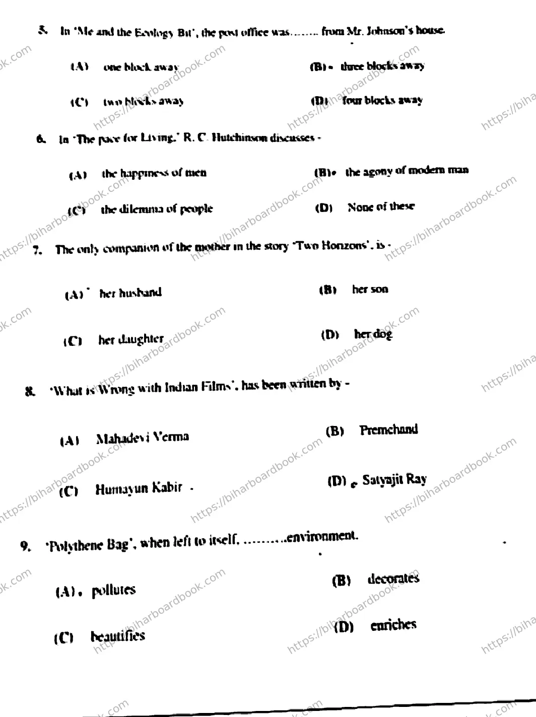 Bihar Board Class 10th 2019 English  213F  2019 Previous Year Paper 3