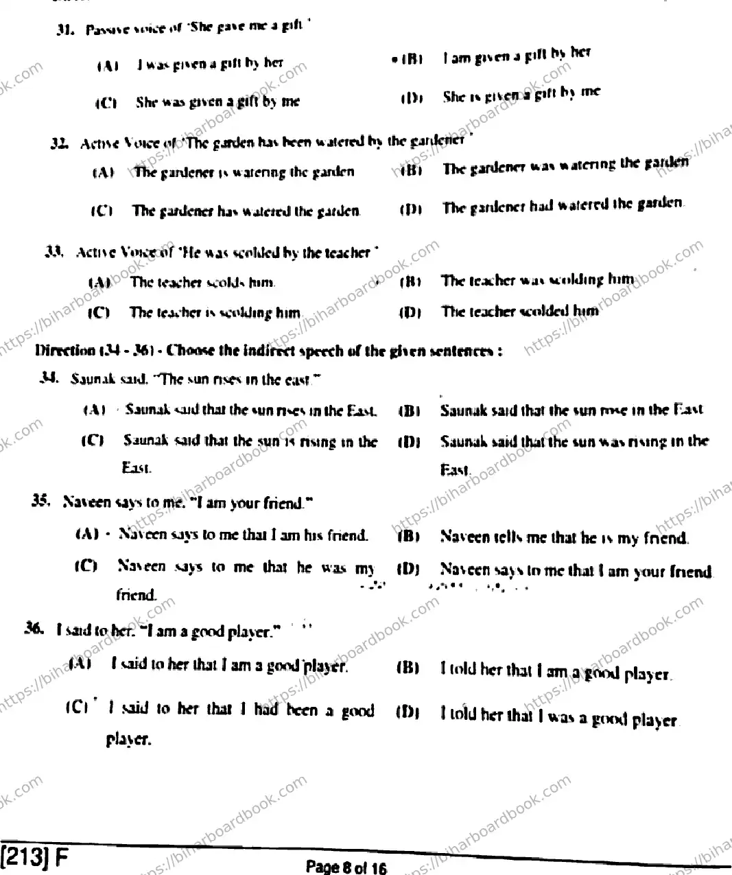 Bihar Board Class 10th 2019 English  213F  2019 Previous Year Paper 8