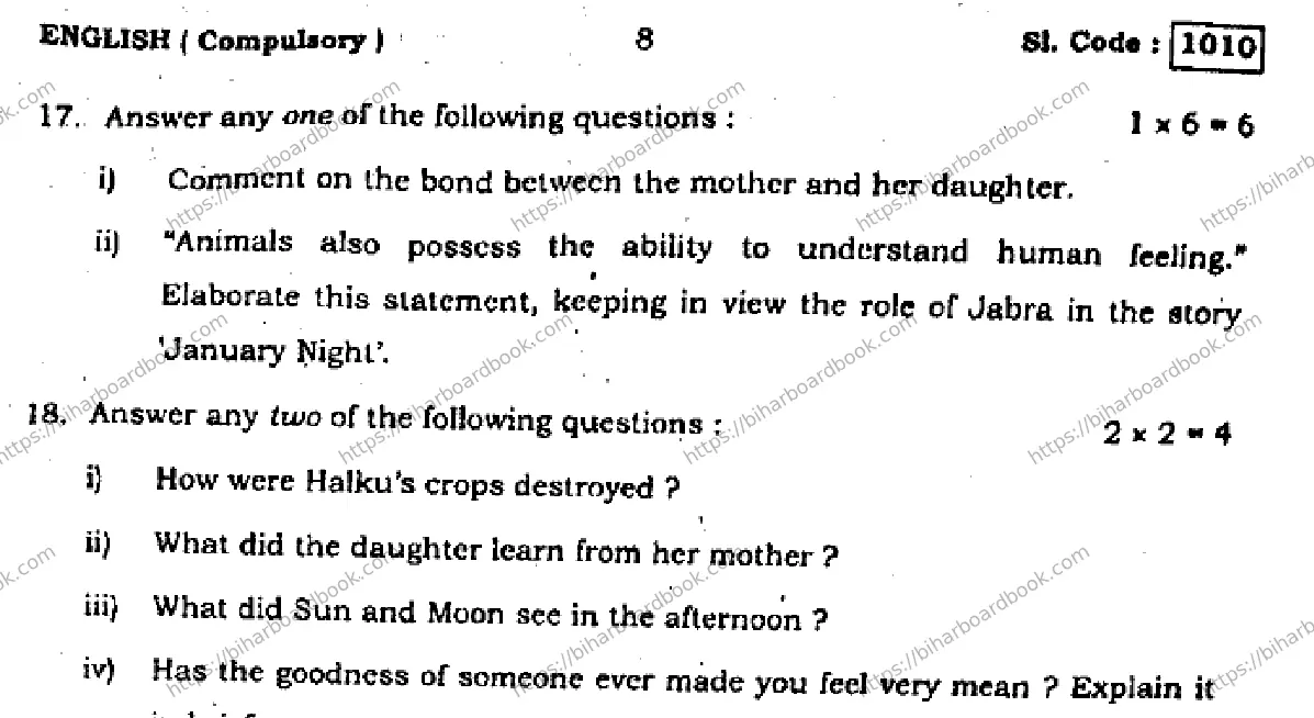 Bihar Board Class 10th 2015 English Compulsory  1010  2015 Previous Year Paper 8
