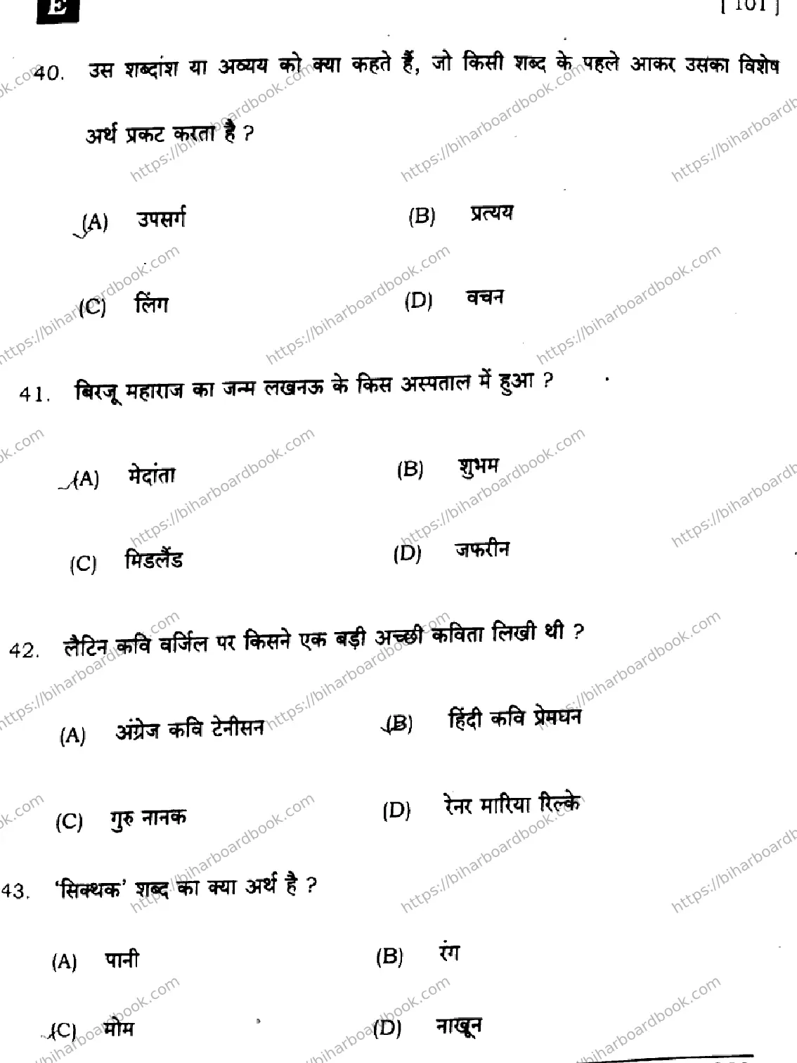 Bihar Board Class 10th 2024 Hindi MT  101  (SetE)  2024 Previous Year Paper 11