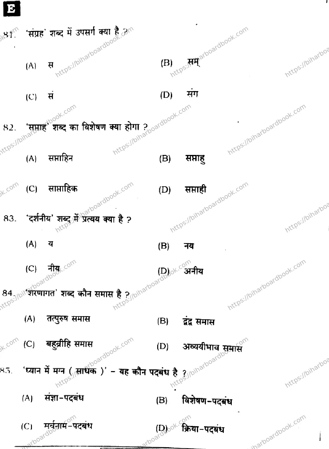 Bihar Board Class 10th 2024 Hindi MT  101  (SetE)  2024 Previous Year Paper 20