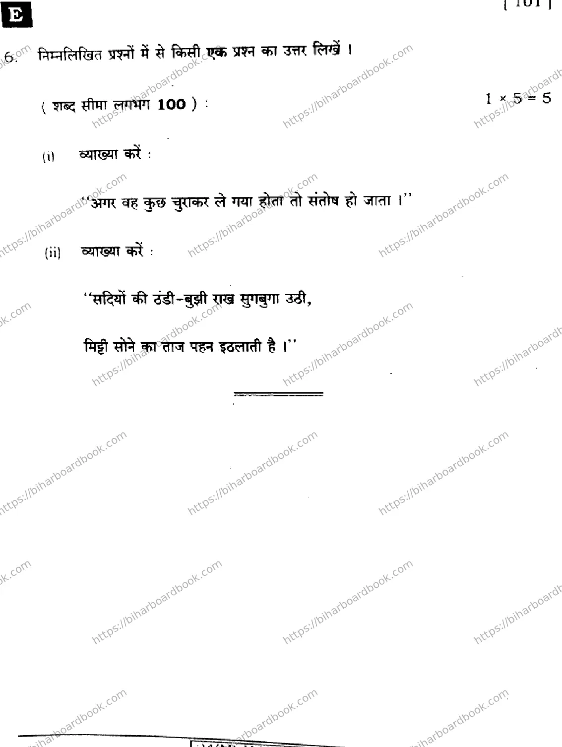 Bihar Board Class 10th 2024 Hindi MT  101  (SetE)  2024 Previous Year Paper 32