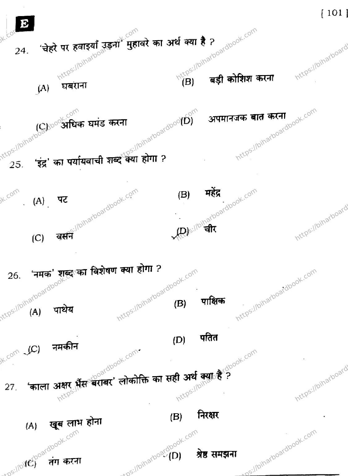 Bihar Board Class 10th 2024 Hindi MT  101  (SetE)  2024 Previous Year Paper 7