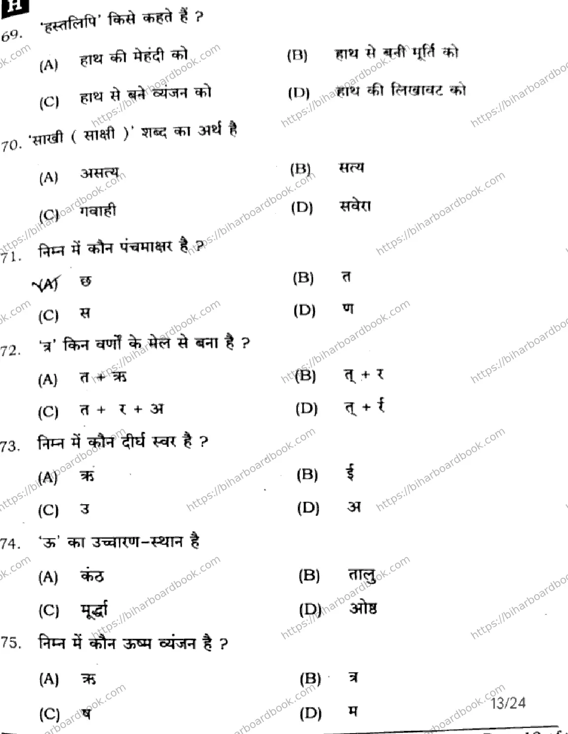 Bihar Board Class 10th 2025 Hindi (MT)  101  SetH  2025 Previous Year Paper 13