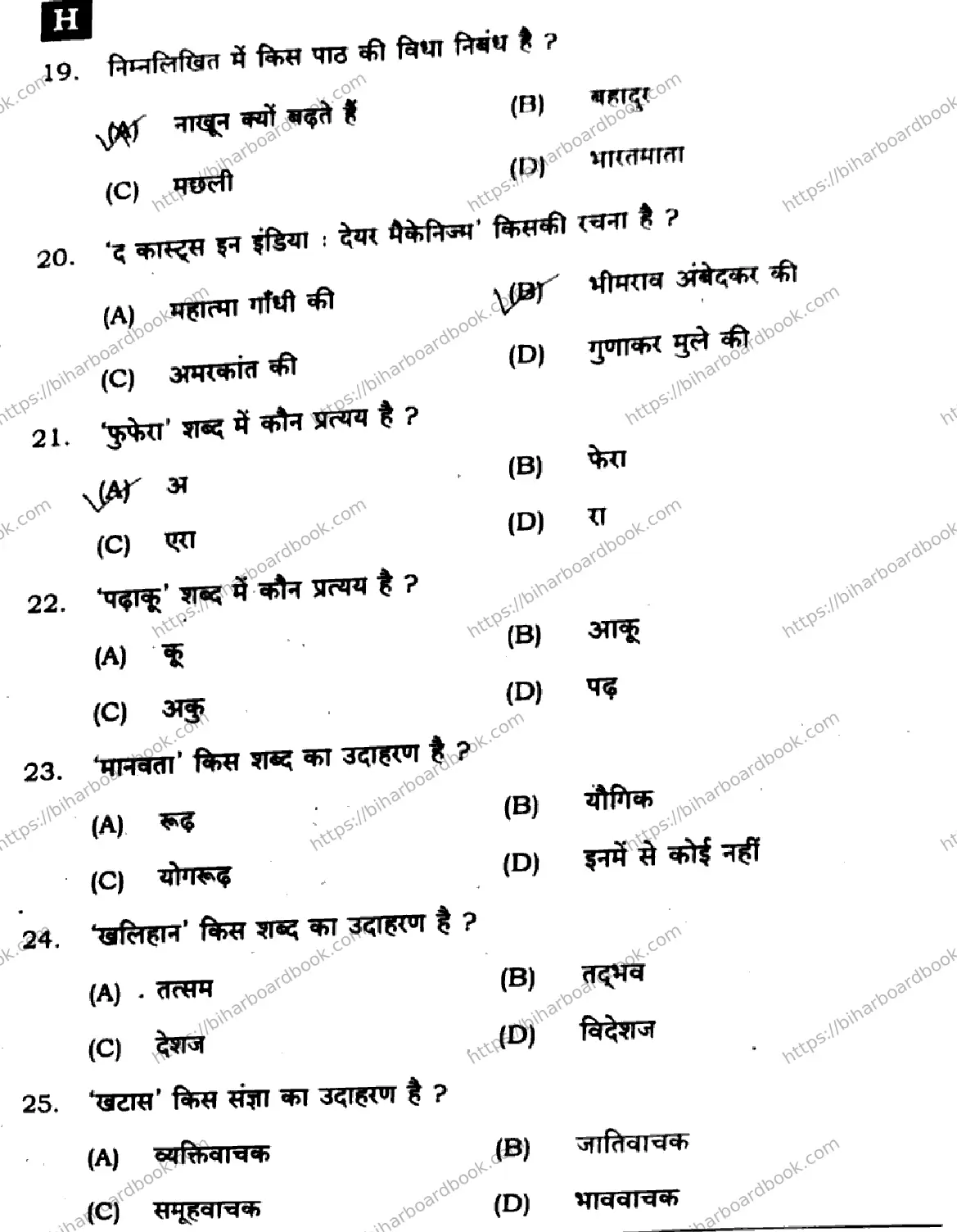 Bihar Board Class 10th 2025 Hindi (MT)  101  SetH  2025 Previous Year Paper 5
