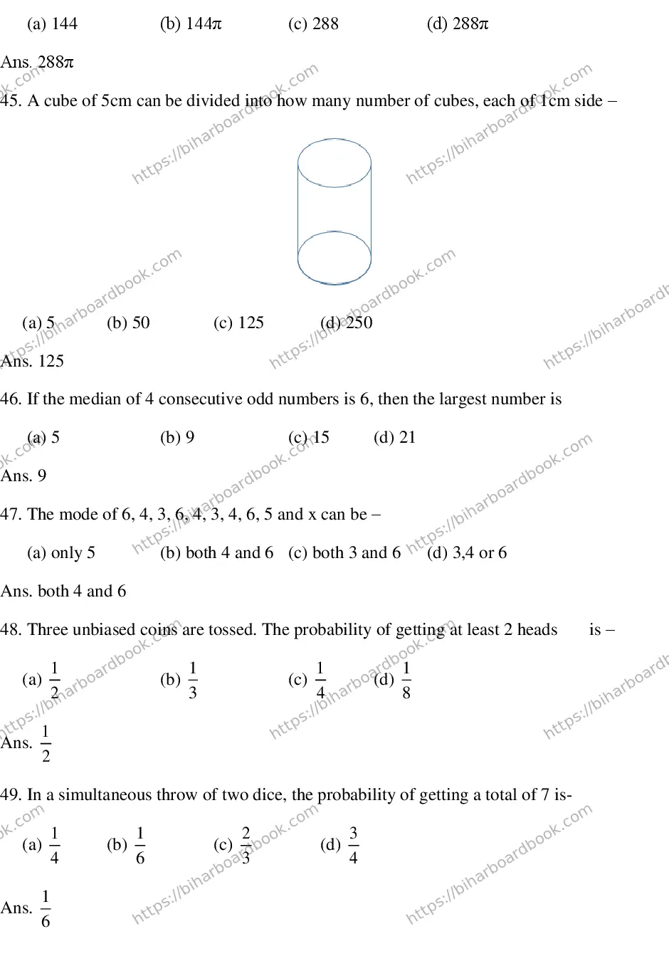 Bihar Board Class 10th 2018 Mathematics  2018 Previous Year Paper 9