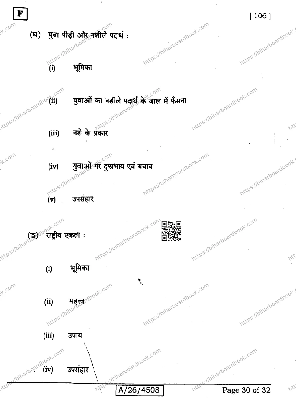 Bihar Board Class 10th 2026 SIL-HINDI-NLH-106-SET-F Previous Year Paper 30