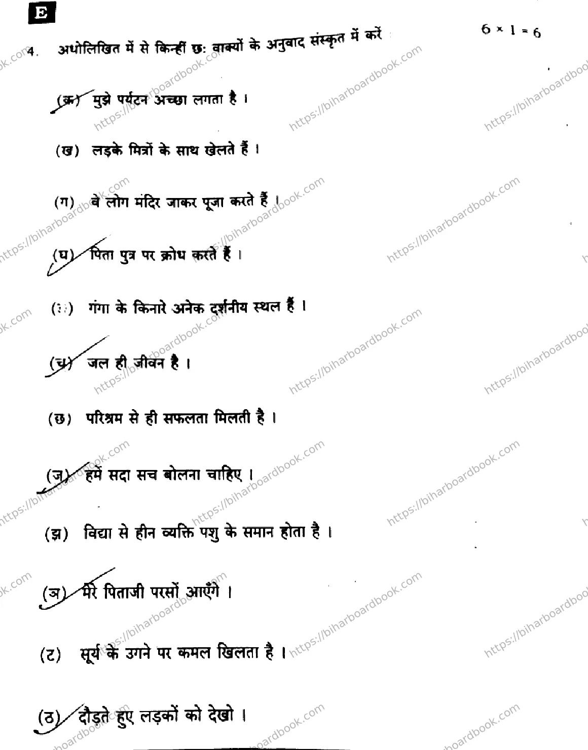 Bihar Board Class 10th 2024 Sanskrit SIL  205  (SetE)  2024 Previous Year Paper 30