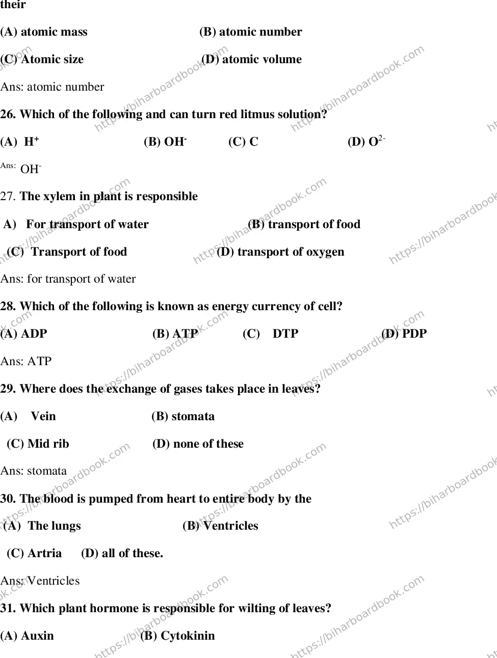 Bihar Board Class 10th 2018 Science  2018 Previous Year Paper 6