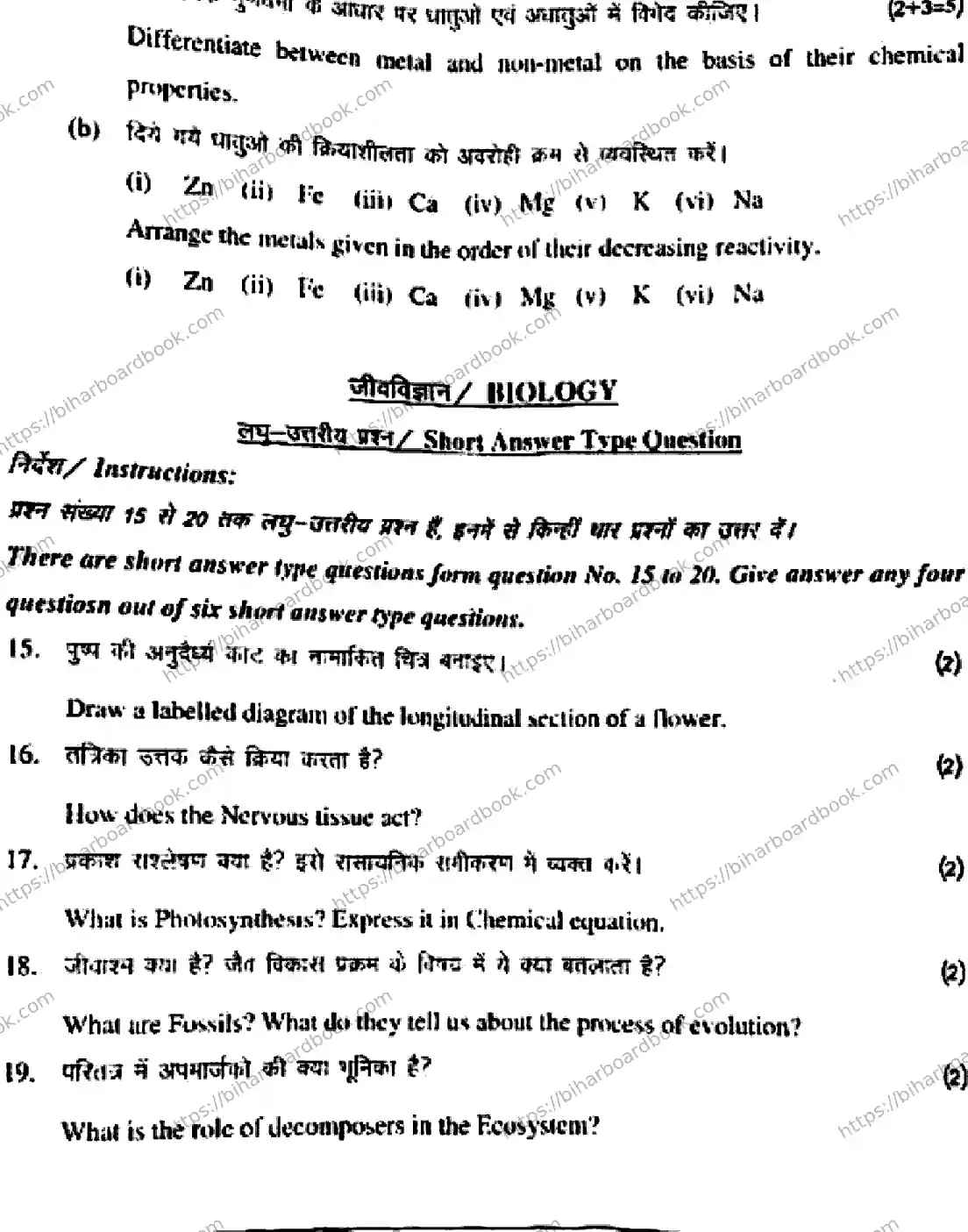 Bihar Board Class 10th 2018 Science  212  2018 Previous Year Paper 15